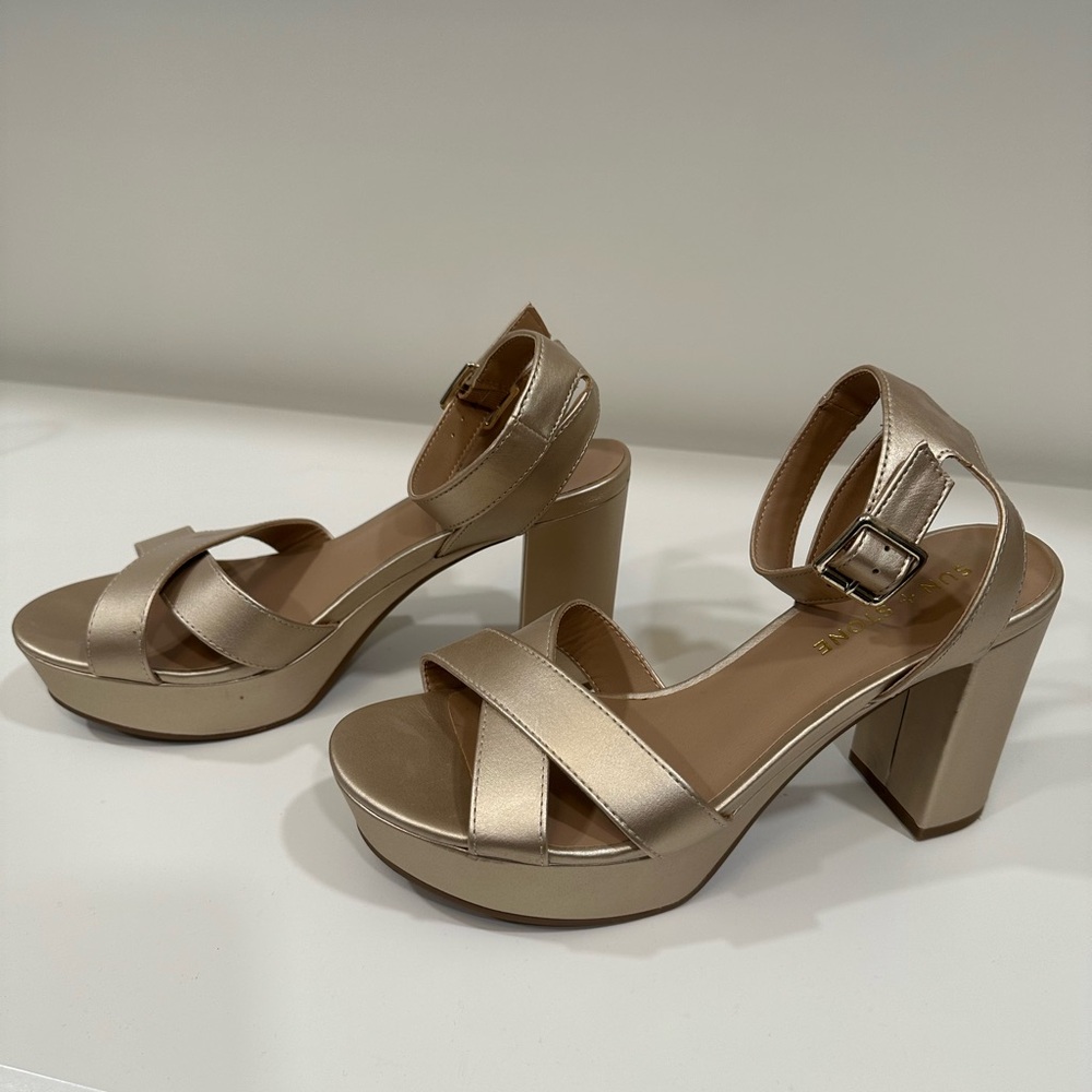 Sun + Stone Gold Chunky Heel Sandals